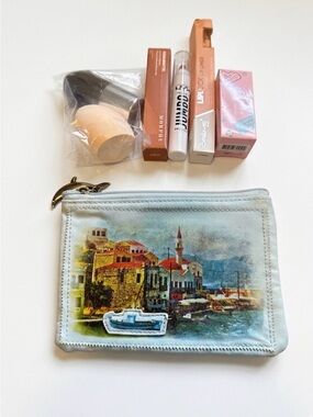 Postcard Cosmetic Pouch with Makeup Bundle
